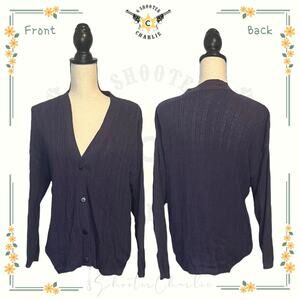 Huntington Ridge Blue Cable Knit Vintage Button Up Cardigan Sweater Large